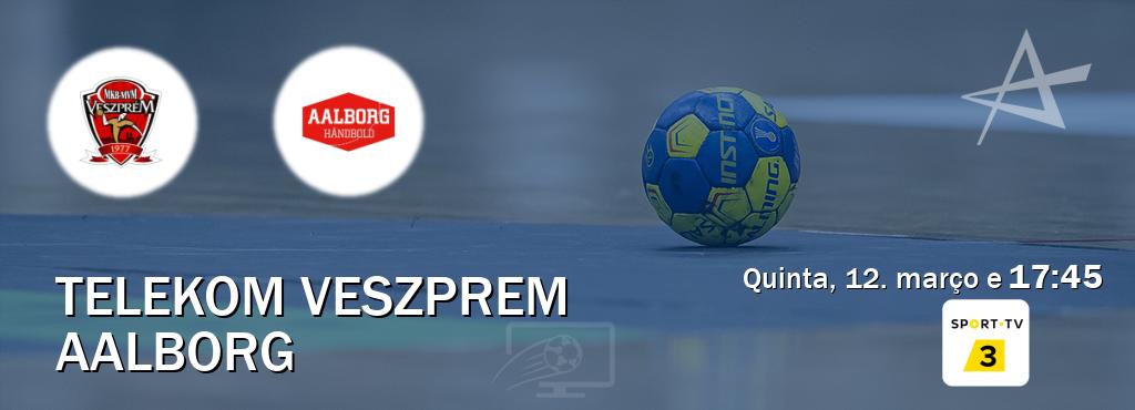 Jogo entre Telekom Veszprem e Aalborg tem emissão Sport TV 3 (quinta, 12. março e  17:45).