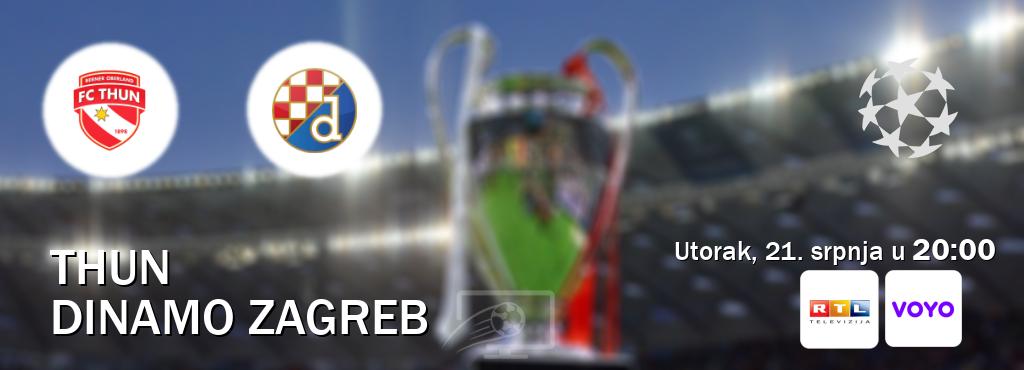 Izravni prijenos utakmice Thun i Dinamo Zagreb pratite uživo na RTL i Voyo (utorak, 21. srpnja u 20:00). Izravni prijenos utakmice Thun i Dinamo Zagreb pratite uživo na RTL i Voyo (utorak, 21. srpnja u 20:00).