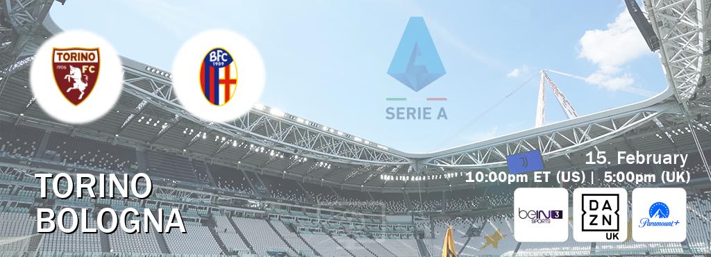 You can watch game live between Torino and Bologna on beIN SPORTS 3(AU), DAZN UK(UK), Paramount+(US).