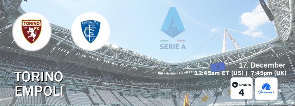 You can watch game live between Torino and Empoli on TNT Sports 4(UK) and Paramount+(US).