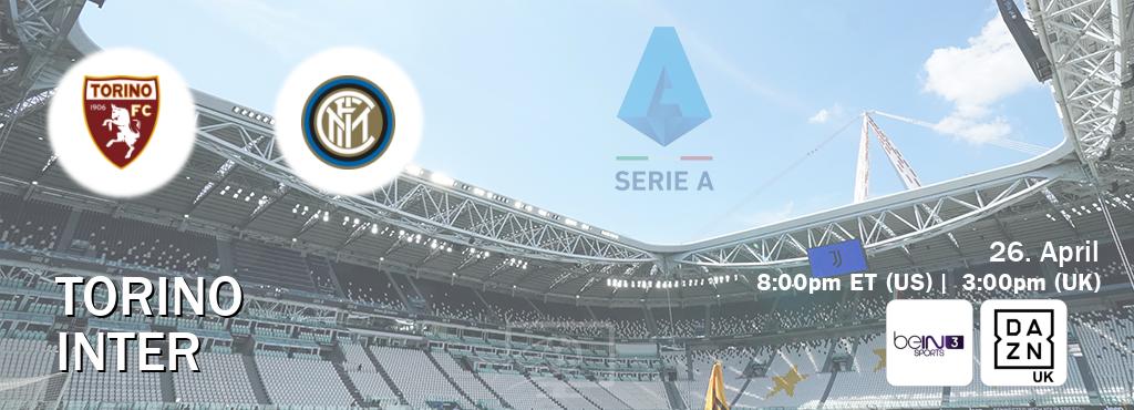 You can watch game live between Torino and Inter on beIN SPORTS 3(AU) and DAZN UK(UK).
