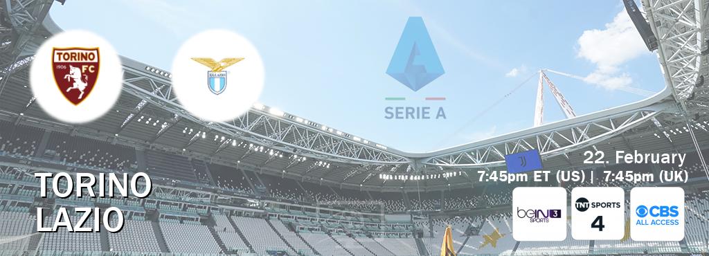 You can watch game live between Torino and Lazio on beIN SPORTS 3(AU), TNT Sports 4(UK), CBS All Access(US).