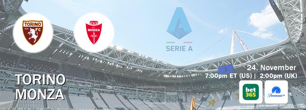 You can watch game live between Torino and Monza on bet365(UK) and Paramount+(US).