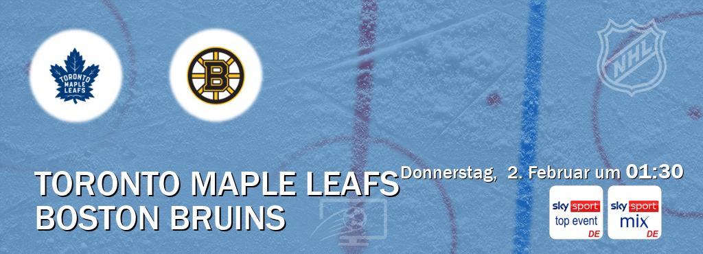 Das Spiel zwischen Toronto Maple Leafs und Boston Bruins wird am Donnerstag,  2. Februar um  01:30, live vom Sky Sport Top Event und Sky Sport Mix übertragen.