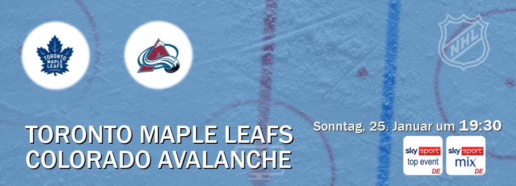 Das Spiel zwischen Toronto Maple Leafs und Colorado Avalanche wird am Sonntag, 25. Januar um  19:30, live vom Sky Sport Top Event und Sky Sport Mix übertragen.