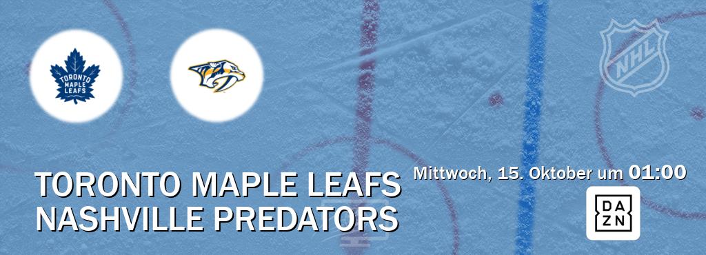 Das Spiel zwischen Toronto Maple Leafs und Nashville Predators wird am Mittwoch, 15. Oktober um 01:00, live vom DAZN übertragen. Das Spiel zwischen Toronto Maple Leafs und Nashville Predators wird am Mittwoch, 15. Oktober um 01:00, live vom DAZN übertragen.