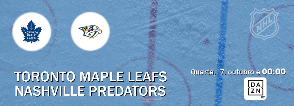 Jogo entre Toronto Maple Leafs e Nashville Predators tem emissão DAZN (quarta,  7. outubro e  00:00).