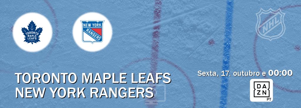 Jogo entre Toronto Maple Leafs e New York Rangers tem emissão DAZN (sexta, 17. outubro e  00:00).