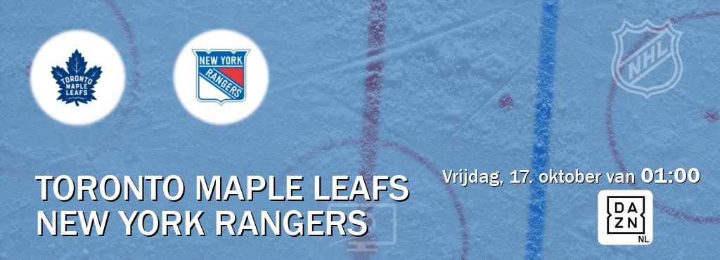 Wedstrijd tussen Toronto Maple Leafs en New York Rangers live op tv bij DAZN (vrijdag, 17. oktober van 01:00). Wedstrijd tussen Toronto Maple Leafs en New York Rangers live op tv bij DAZN (vrijdag, 17. oktober van 01:00).