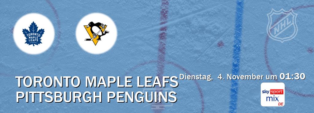 Das Spiel zwischen Toronto Maple Leafs und Pittsburgh Penguins wird am Dienstag, 4. November um 01:30, live vom Sky Sport Mix übertragen. Das Spiel zwischen Toronto Maple Leafs und Pittsburgh Penguins wird am Dienstag, 4. November um 01:30, live vom Sky Sport Mix übertragen.