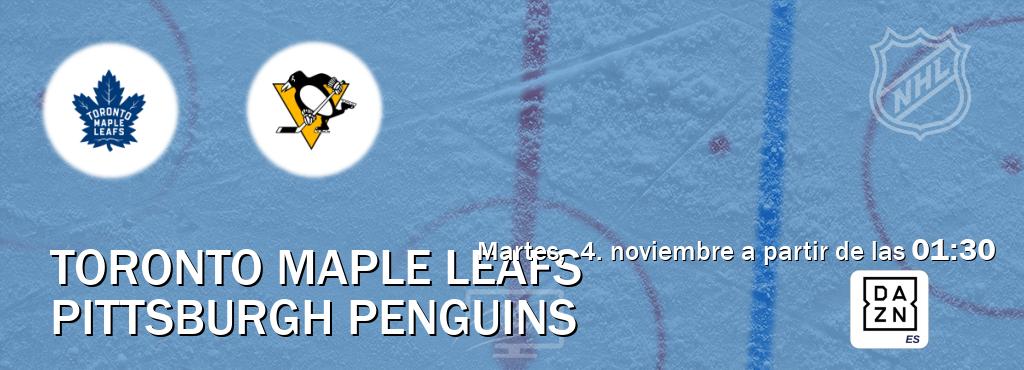 El partido entre Toronto Maple Leafs y Pittsburgh Penguins será retransmitido por DAZN España (martes, 4. noviembre a partir de las 01:30). El partido entre Toronto Maple Leafs y Pittsburgh Penguins será retransmitido por DAZN España (martes, 4. noviembre a partir de las 01:30).