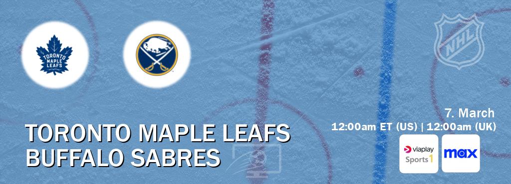You can watch game live between Toronto Maple Leafs and Buffalo Sabres on Viaplay Sports 1(UK) and Max(US).