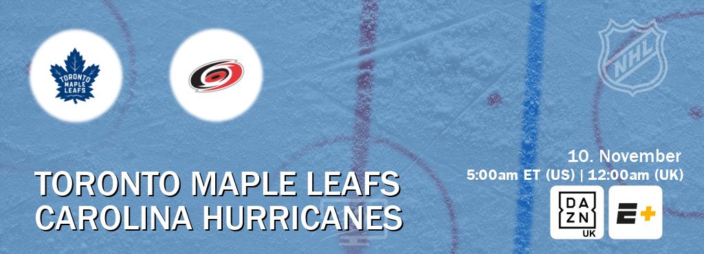 You can watch game live between Toronto Maple Leafs and Carolina Hurricanes on DAZN UK(UK) and ESPN+(US). You can watch game live between Toronto Maple Leafs and Carolina Hurricanes on DAZN UK(UK) and ESPN+(US).