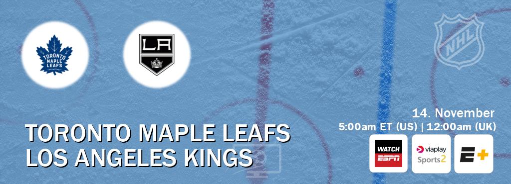 You can watch game live between Toronto Maple Leafs and Los Angeles Kings on WatchESPN(AU), Viaplay Sports 2(UK), ESPN+(US). You can watch game live between Toronto Maple Leafs and Los Angeles Kings on WatchESPN(AU), Viaplay Sports 2(UK), ESPN+(US).