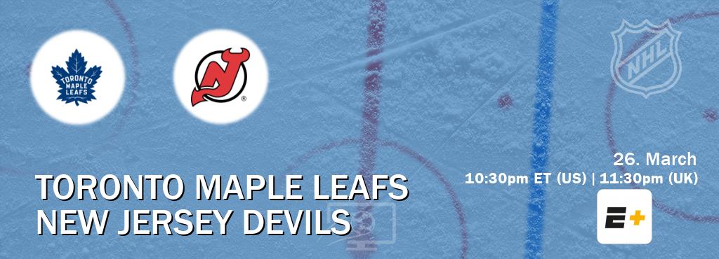 You can watch game live between Toronto Maple Leafs and New Jersey Devils on ESPN+(US).