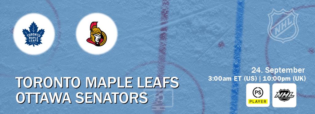You can watch game live between Toronto Maple Leafs and Ottawa Senators on Premier Player(UK) and NHL Network(US). You can watch game live between Toronto Maple Leafs and Ottawa Senators on Premier Player(UK) and NHL Network(US).