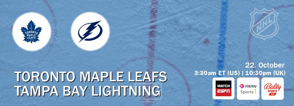 You can watch game live between Toronto Maple Leafs and Tampa Bay Lightning on WatchESPN(AU), Viaplay Sports 1(UK), Bally Sports Sun(US).