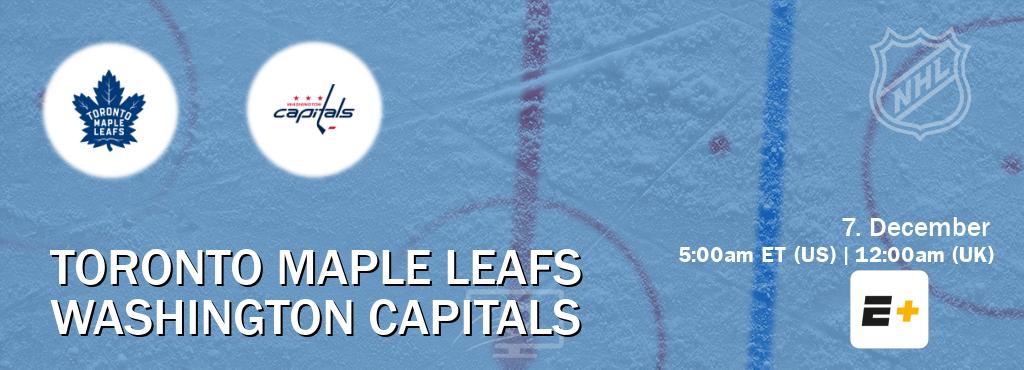 You can watch game live between Toronto Maple Leafs and Washington Capitals on ESPN+(US).