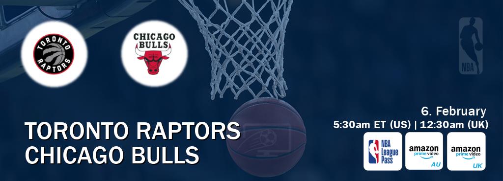 You can watch game live between Toronto Raptors and Chicago Bulls on NBA League Pass, Amazon Prime Australia(AU), Amazon Prime Video UK(UK).