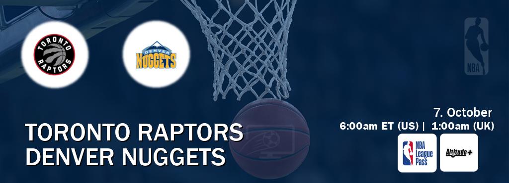 You can watch game live between Toronto Raptors and Denver Nuggets on NBA League Pass and Altitude+(US). You can watch game live between Toronto Raptors and Denver Nuggets on NBA League Pass and Altitude+(US).