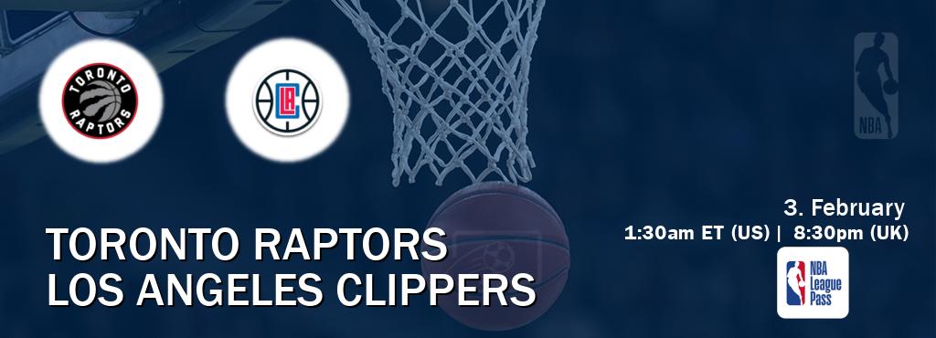 You can watch game live between Toronto Raptors and Los Angeles Clippers on NBA League Pass.