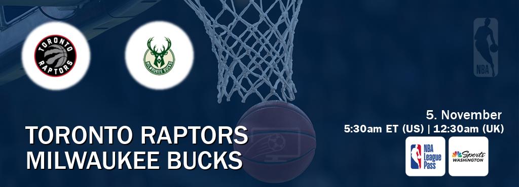 You can watch game live between Toronto Raptors and Milwaukee Bucks on NBA League Pass and NBCS Washington(US).