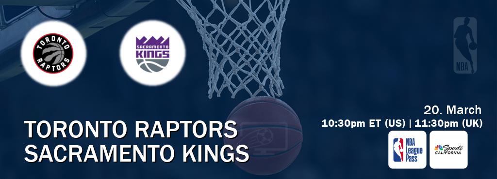 You can watch game live between Toronto Raptors and Sacramento Kings on NBA League Pass and NBCS California(US).