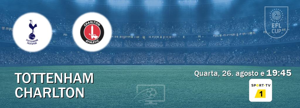 Jogo entre Tottenham e Charlton tem emissão Sport TV 1 (quarta, 26. agosto e  19:45).
