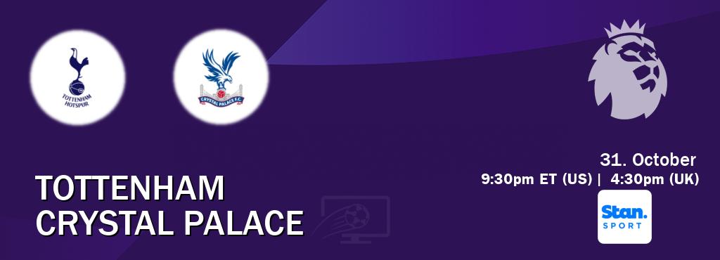 You can watch game live between Tottenham and Crystal Palace on Stan Sport(AU). You can watch game live between Tottenham and Crystal Palace on Stan Sport(AU).