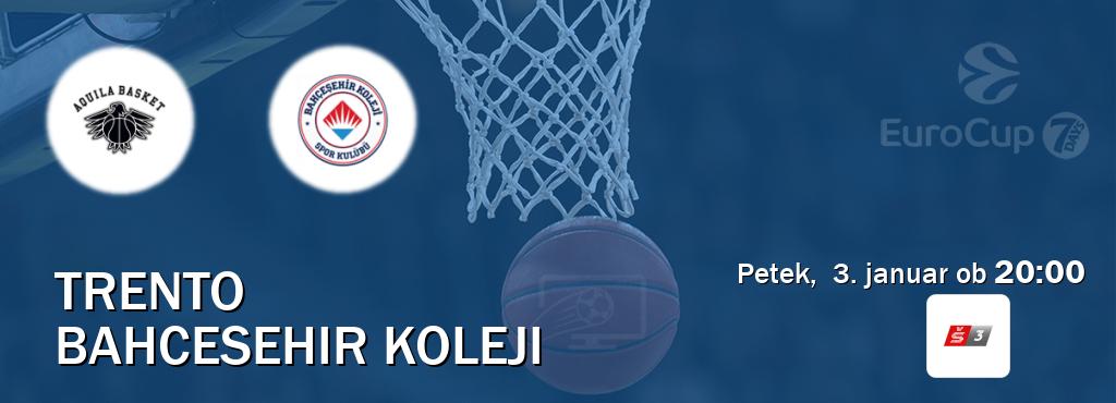 Prenos tekme med Trento in Bahcesehir Koleji v živo na Sport TV 3 (petek,  3. januar ob  20:00 uri).