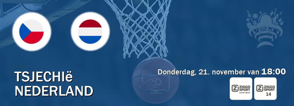 Wedstrijd tussen Tsjechië en Nederland live op tv bij Ziggo Sport, Ziggo Sport 14 (donderdag, 21. november van  18:00).