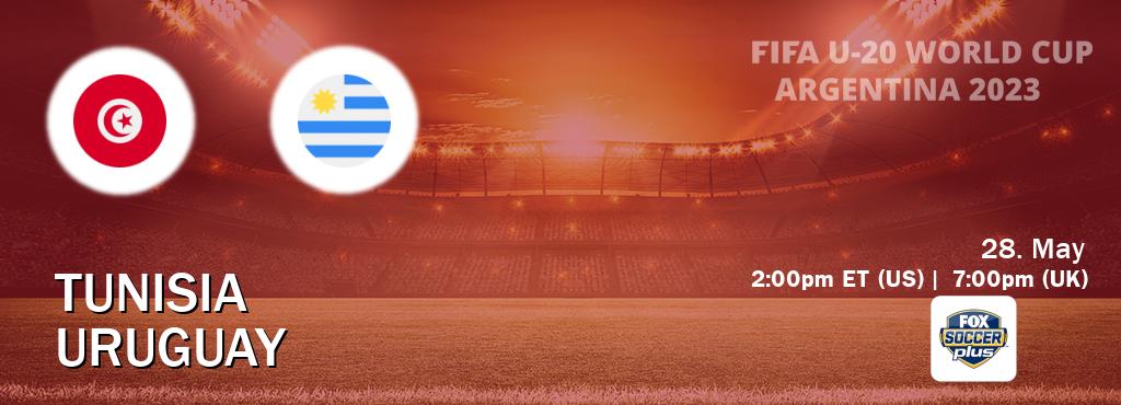 You can watch game live between Tunisia U20 and Uruguay U20 on Fox Soccer Plus.