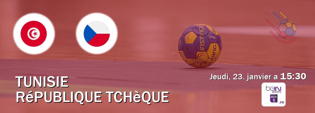 Match entre Tunisie et République Tchèque en direct à la beIN Sports 5 Max (jeudi, 23. janvier a  15:30).