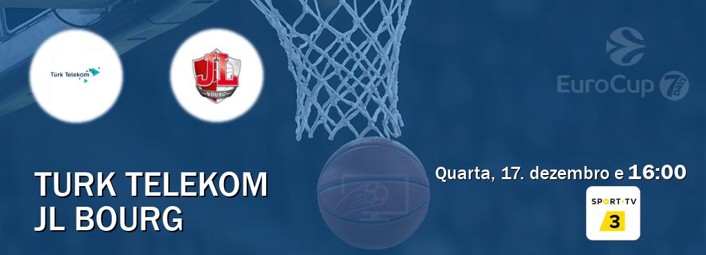 Jogo entre Turk Telekom e JL Bourg tem emissão Sport TV 3 (quarta, 17. dezembro e  16:00).