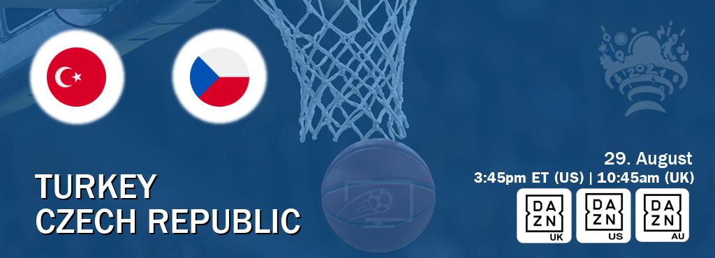 You can watch game live between Turkey and Czech Republic on DAZN UK(UK), DAZN(US), DAZN(AU).