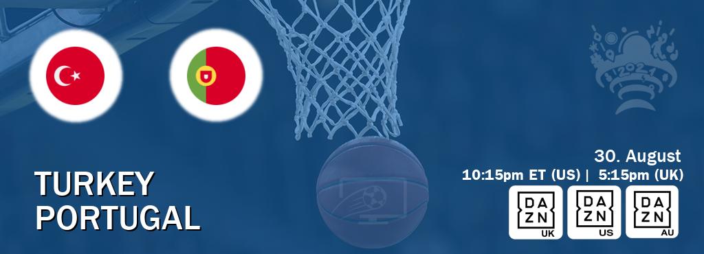 You can watch game live between Turkey and Portugal on DAZN UK(UK), DAZN(US), DAZN(AU).