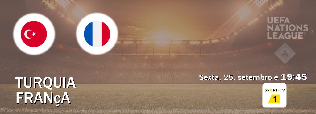 Jogo entre Turquia e França tem emissão Sport TV 1 (sexta, 25. setembro e  19:45).
