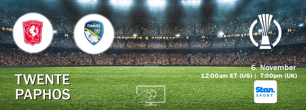 You can watch game live between Twente and Paphos on Stan Sport(AU). You can watch game live between Twente and Paphos on Stan Sport(AU).