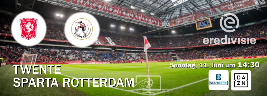 Das Spiel zwischen Twente und Sparta Rotterdam wird am Sonntag, 11. Juni um  14:30, live vom Sportdigital und DAZN übertragen.