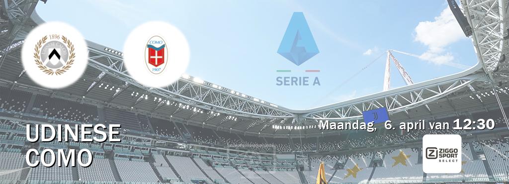 Wedstrijd tussen Udinese en Como live op tv bij Ziggo Sport 2 (maandag,  6. april van  12:30).