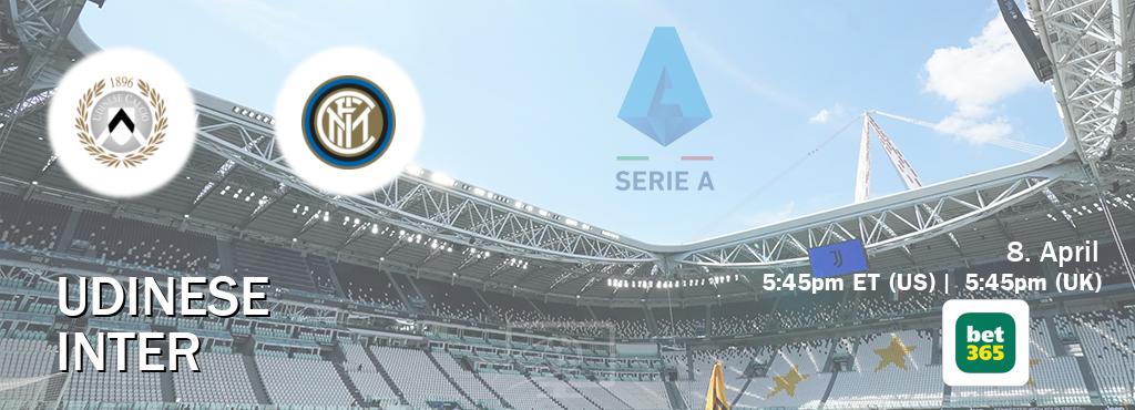 You can watch game live between Udinese and Inter on bet365(UK).