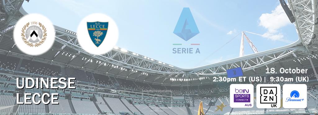 You can watch game live between Udinese and Lecce on beIN Sports Connect(AU), DAZN UK(UK), Paramount+(US).