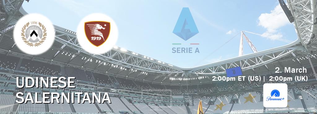 You can watch game live between Udinese and Salernitana on Paramount+(US).