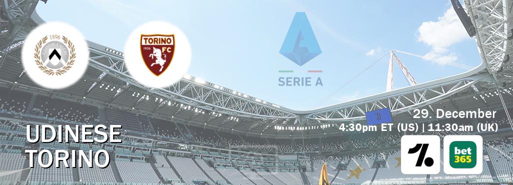 You can watch game live between Udinese and Torino on OneFootball and bet365(UK).