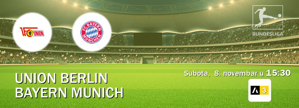 Izravni prijenos utakmice Union Berlin i Bayern Munich pratite uživo na Arena Sport 3 (subota, 8. novembar u 15:30). Izravni prijenos utakmice Union Berlin i Bayern Munich pratite uživo na Arena Sport 3 (subota, 8. novembar u 15:30).
