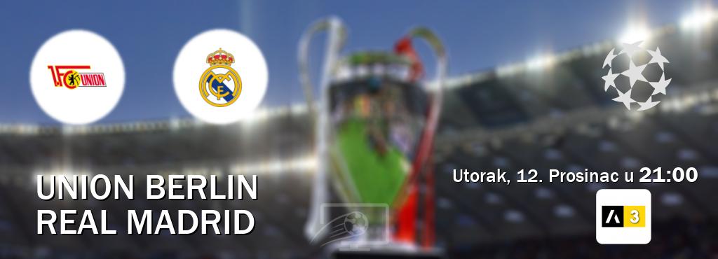 Izravni prijenos utakmice Union Berlin i Real Madrid pratite uživo na Arena Sport 3 (Utorak, 12. Prosinac u  21:00).