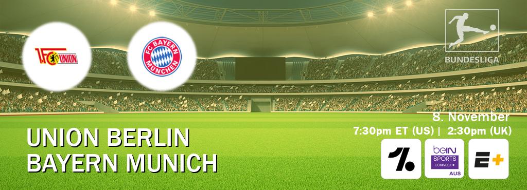 You can watch game live between Union Berlin and Bayern Munich on OneFootball, beIN Sports Connect(AU), ESPN+(US). You can watch game live between Union Berlin and Bayern Munich on OneFootball, beIN Sports Connect(AU), ESPN+(US).