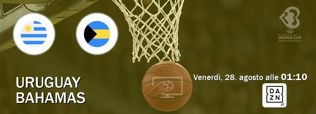 Il match Uruguay - Bahamas sarà trasmesso in diretta TV su DAZN Italia (ore 01:10)