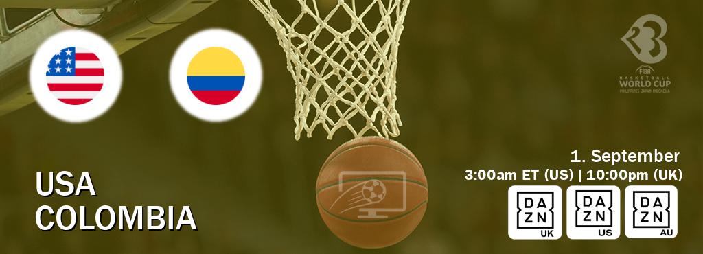 You can watch game live between USA and Colombia on DAZN UK(UK), DAZN(US), DAZN(AU).