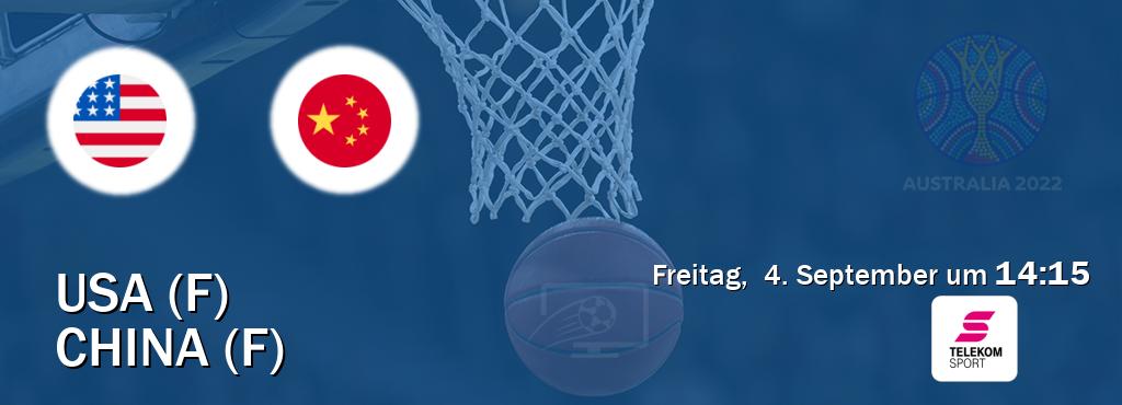Das Spiel zwischen USA (F) und China (F) wird am Freitag,  4. September um  14:15, live vom Magenta Sport übertragen.